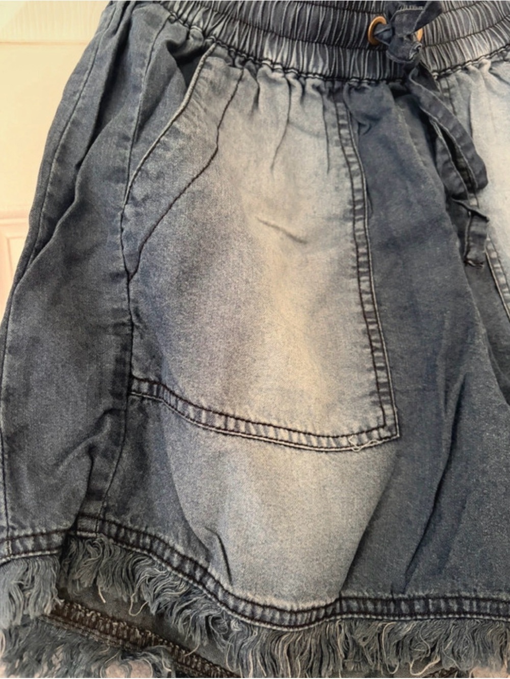 Zenana Outfitters Blue Washed Denim Drawstring Shorts - Picture 3 of 4